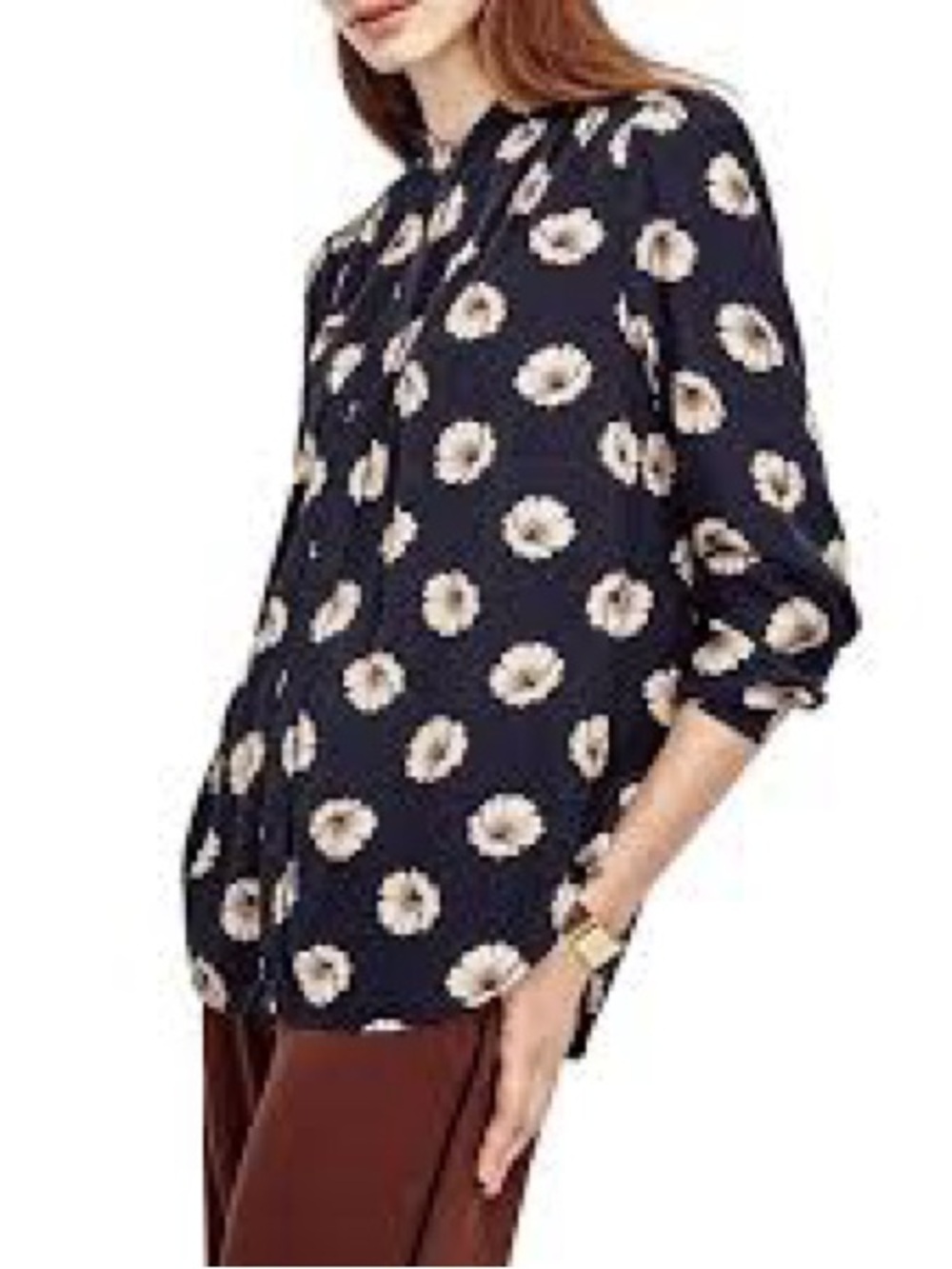 Cabi Go To Blouse Navy Blue White Daisy Floral Button Down Shirt Size M #5705